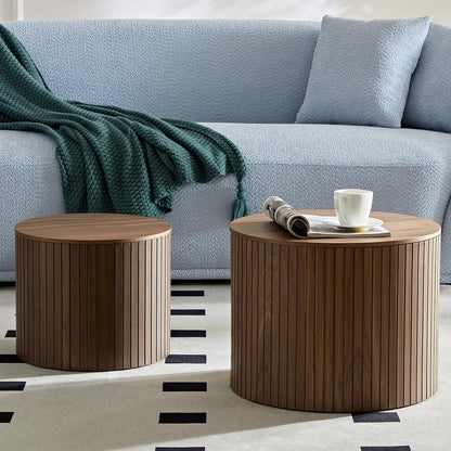 Nesting Coffee Tables Set of 2, Wooden Round Coffee Tables with Storage,Modern Circle Accent End