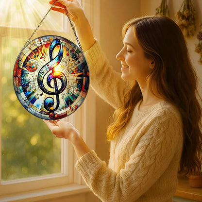 Stained Glass Window Hanging, LAOWEIKI 8'' Musical Note Suncatcher, Stained Glass Ornament