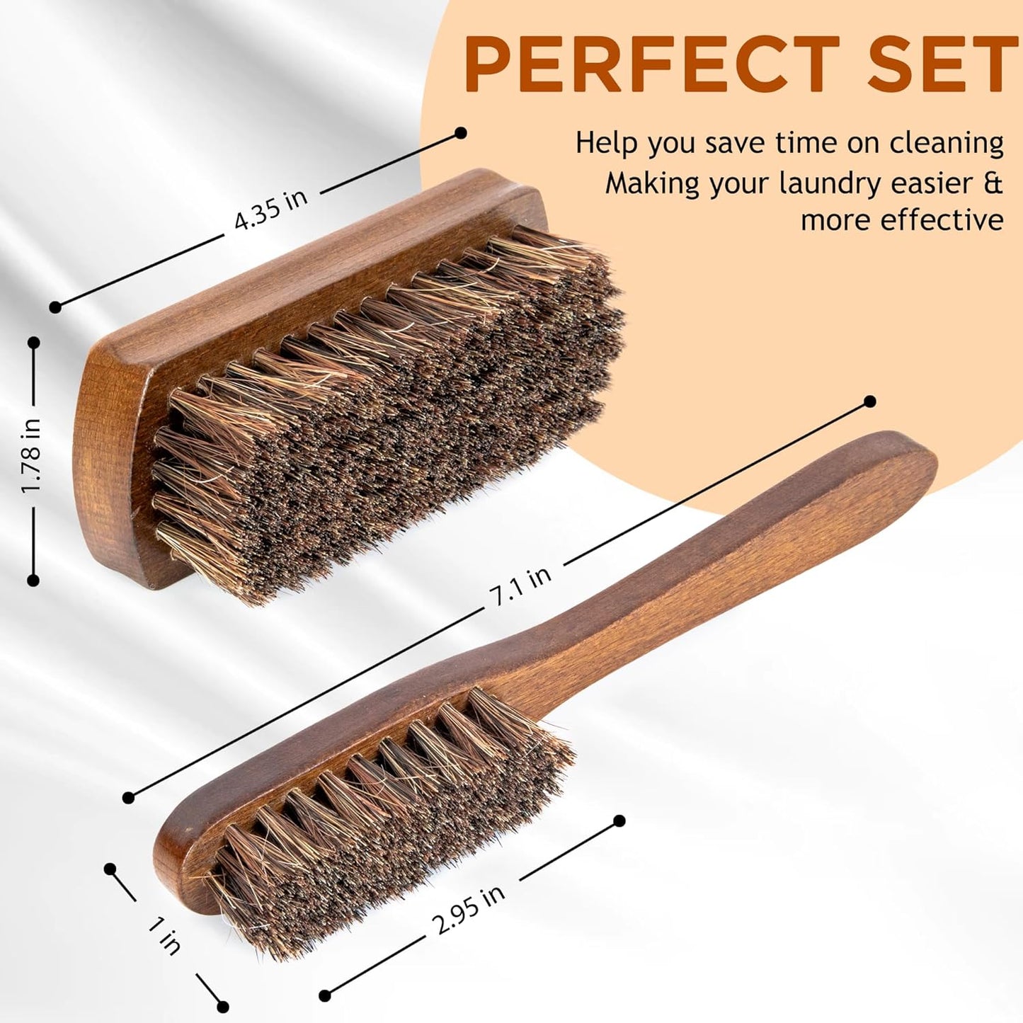 Horsehair Laundry Stain Brushes Set 2pcs by TAKAVU, Natural Soft Bristle for Scrubbing Out Tough