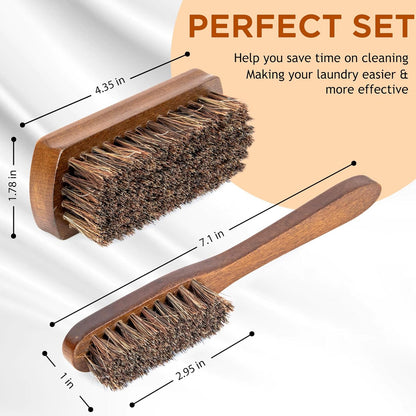 Horsehair Laundry Stain Brushes Set 2pcs by TAKAVU, Natural Soft Bristle for Scrubbing Out Tough