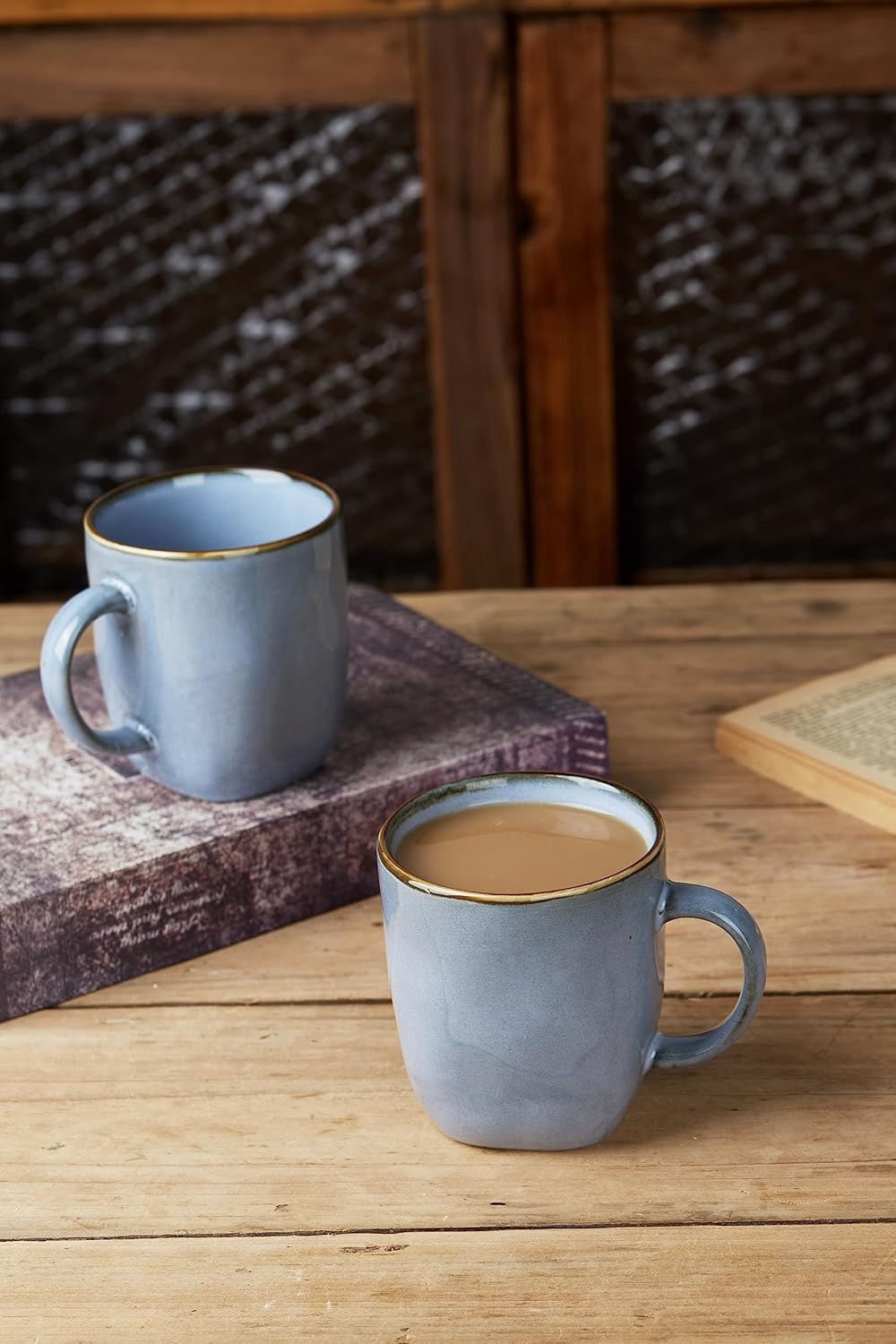 famiware Coffee Mugs Set of 4, Ocean Square 13oz Coffee Cup Set with Handle for Cocoa, Milk, Hot