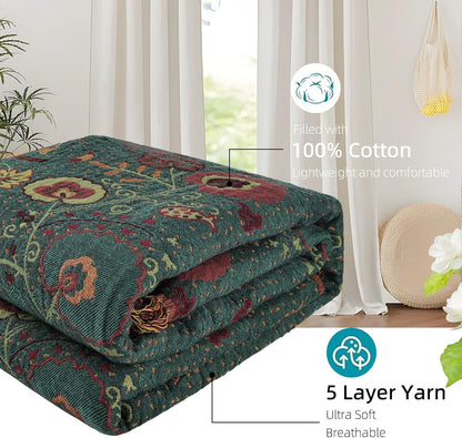 Boho Throw Blanket for Bed - 100% Pure Cotton Ultra Soft Rustic Quilt - Farmhouse Decor Bed