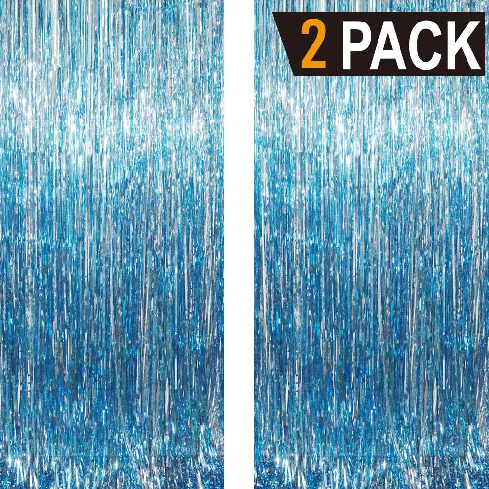 GOER 6.4 ft x 8.2 ft Metallic Tinsel Foil Fringe Curtains,Pack of 2 Party Streamer Backdrop for