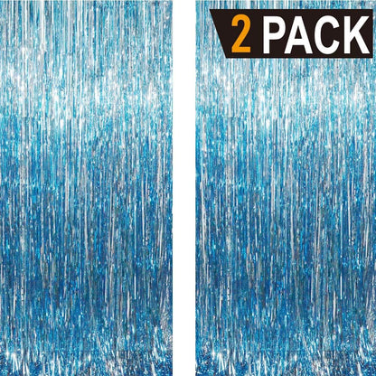 GOER 6.4 ft x 8.2 ft Metallic Tinsel Foil Fringe Curtains,Pack of 2 Party Streamer Backdrop for
