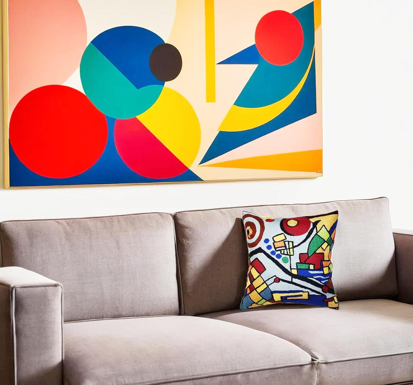 Kandinsky Decorative Pillow Cover Coastal Hand Embroidered Abstract Toss Pillows Farmhouse Chair
