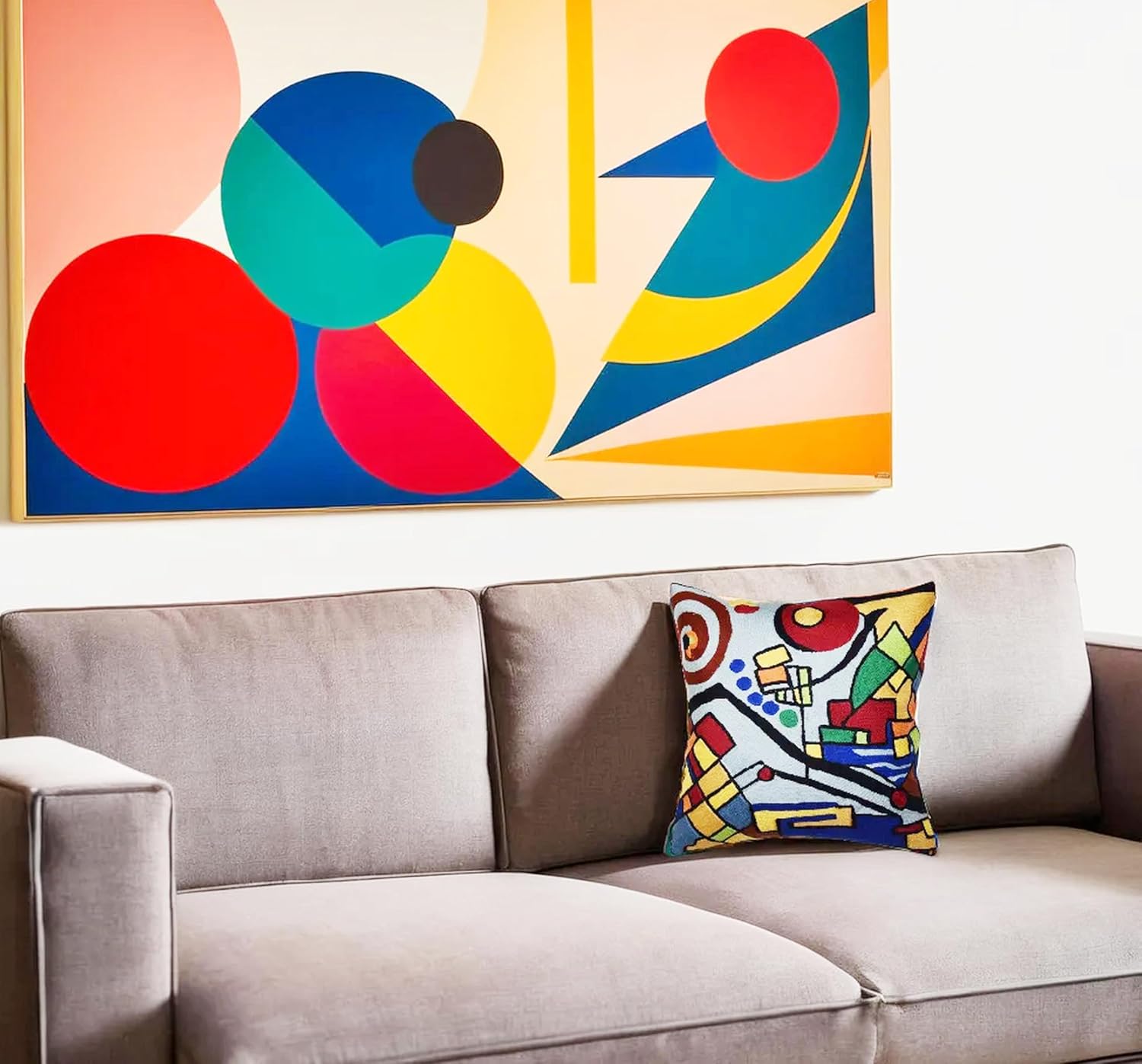 Kandinsky Decorative Pillow Cover Coastal Hand Embroidered Abstract Toss Pillows Farmhouse Chair