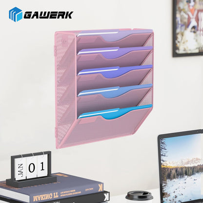 5 Tier Hanging Wall File Organizer, Mesh Mail Paper Orgnization Hanging File Folder Holder for Home