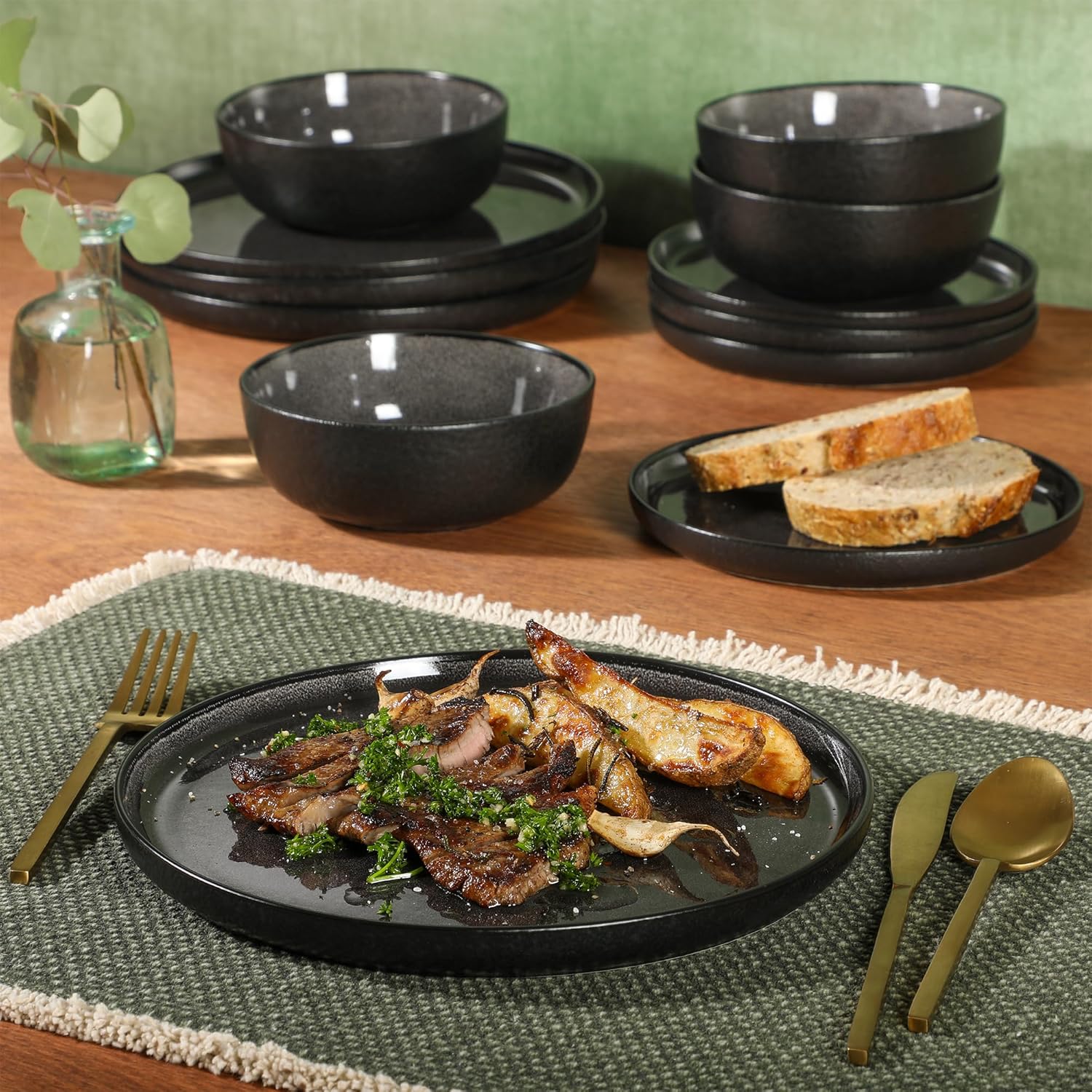 Gibson Elite Tahoe Sunset 12 Piece Stoneware Reactive Glaze (Service for 4) Ceramic Plates and