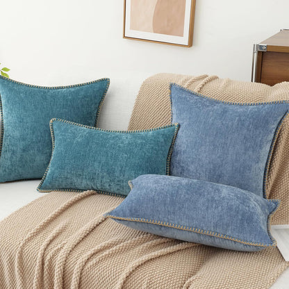 decorUhome Chenille Soft Throw Pillow Covers 12x20 Set of 2, Lumbar Velvet Farmhouse Neutral