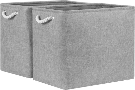 Bidtakay Collapsible Storage Bins for Clothes Large Grey Storage Baskets with Cotton Handles