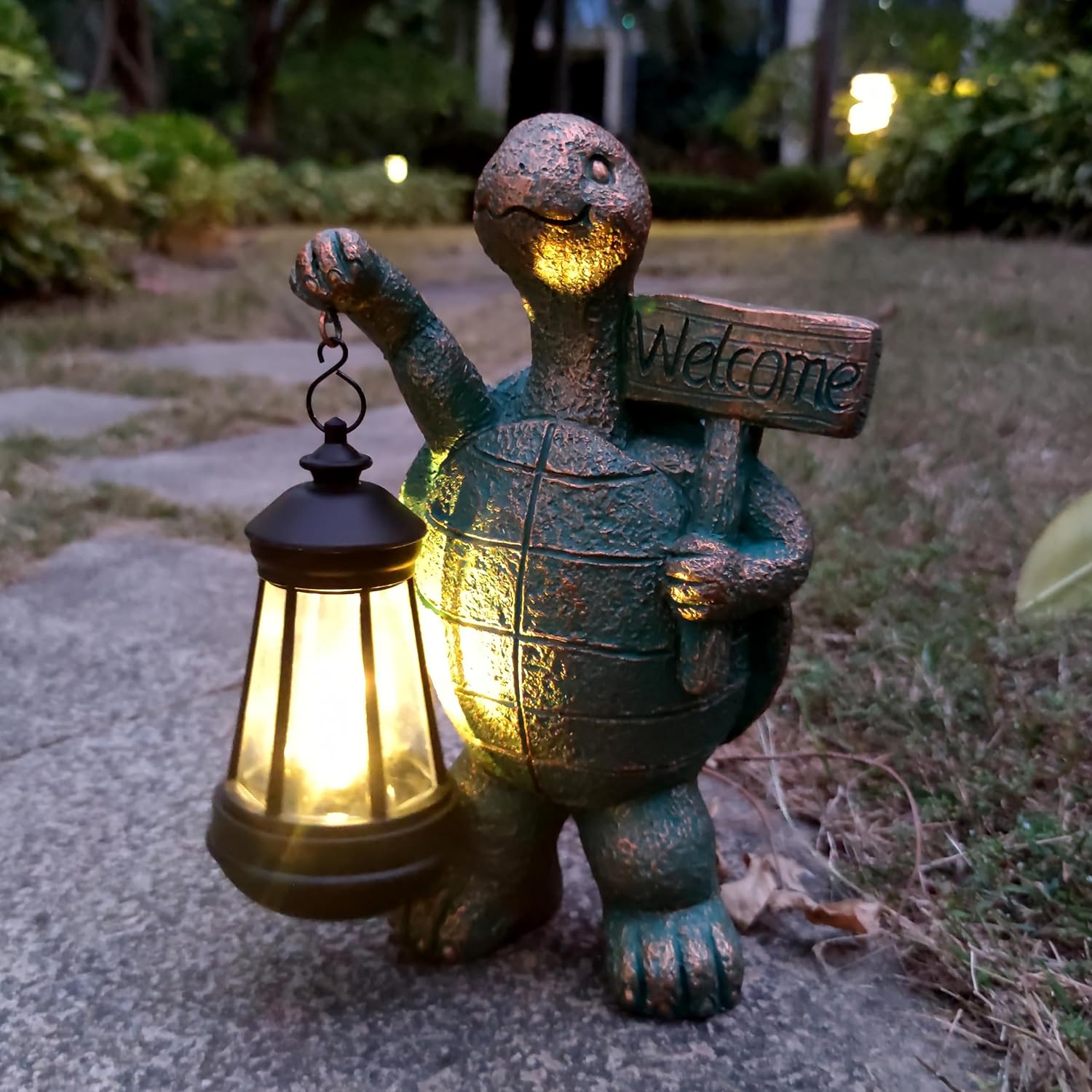 Turtle Garden Statue Outdoor Décor with Solar Lights Lantern,Turtle Solar Light Figurines Outside