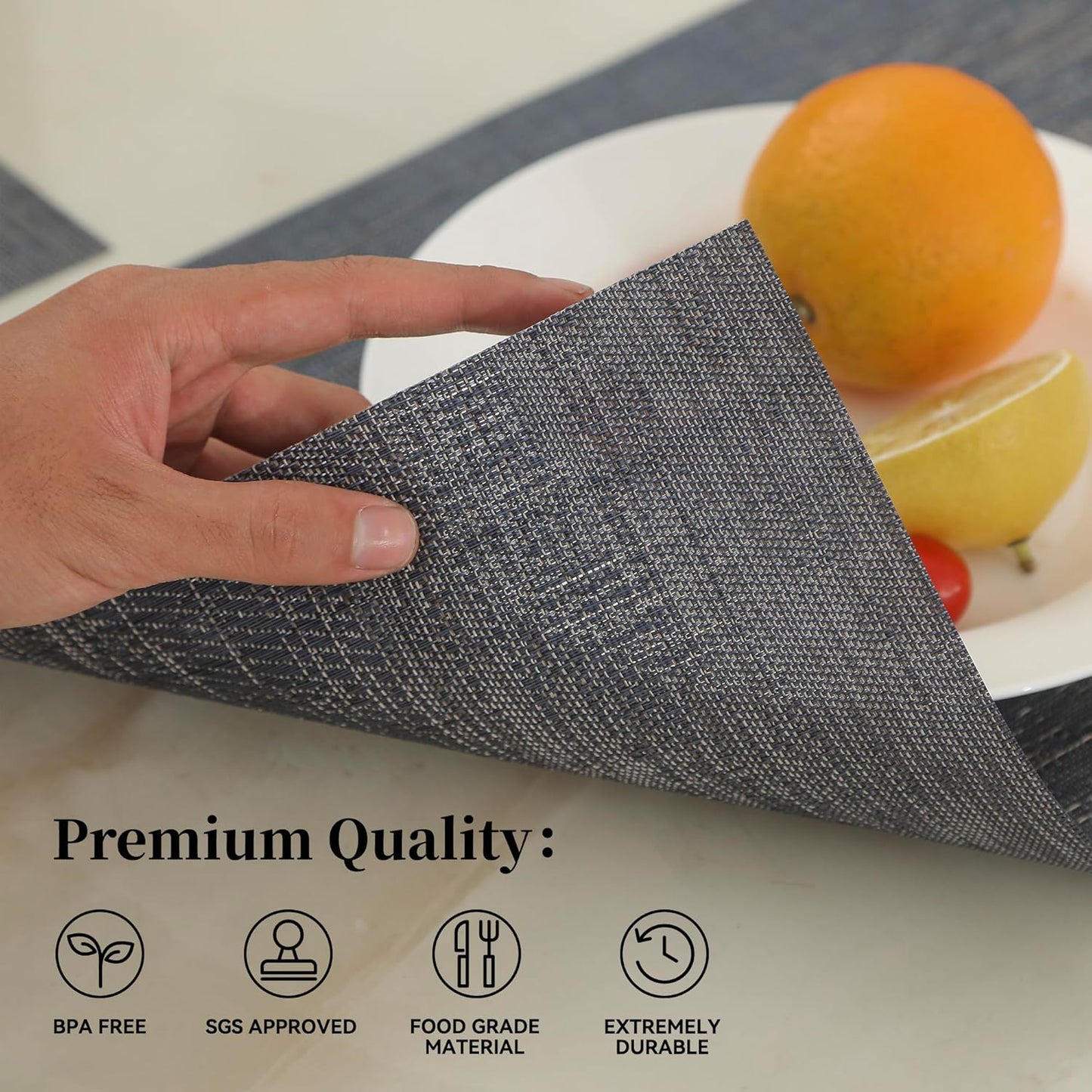 Leetaltree Denim Blue Placemats Set of 4 - Heat Resistant Non-Slip Place mats for Dining Table