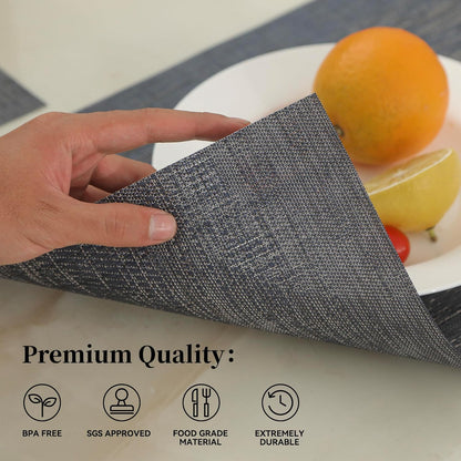 Leetaltree Denim Blue Placemats Set of 4 - Heat Resistant Non-Slip Place mats for Dining Table