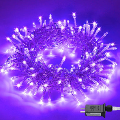 JMEXSUSS Connectable 100 LED Purple Halloween Lights Indoor, 8 Modes Plug in Purple Christmas
