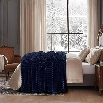 Amélie Home Faux Fur Throw Blanket for Couch, Cozy Fuzzy Fluffy Fur Luxurious Soft Striped Plush