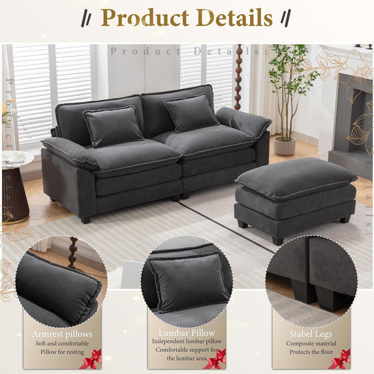 URRED Modular Sectional Sofa Comfy Cloud Couch, Modern Velvet Sofa Sleeper Deep Seat Couches with