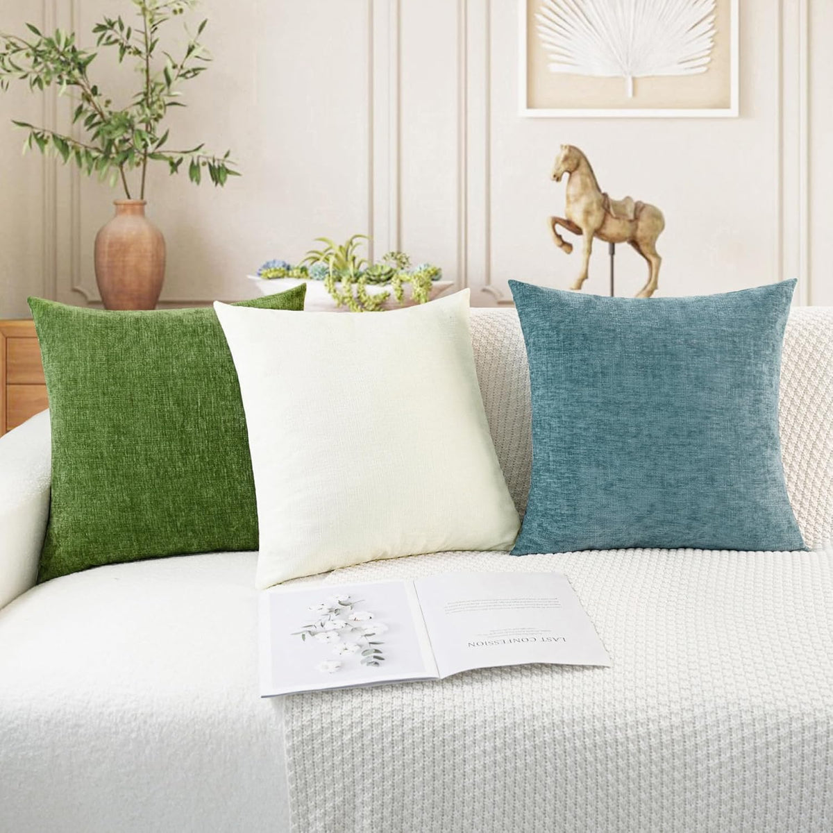 CaliTime Throw Pillow Covers Decorative 20 X 20 Inches Pack of 2 Cozy Chenille Cushion Cases for