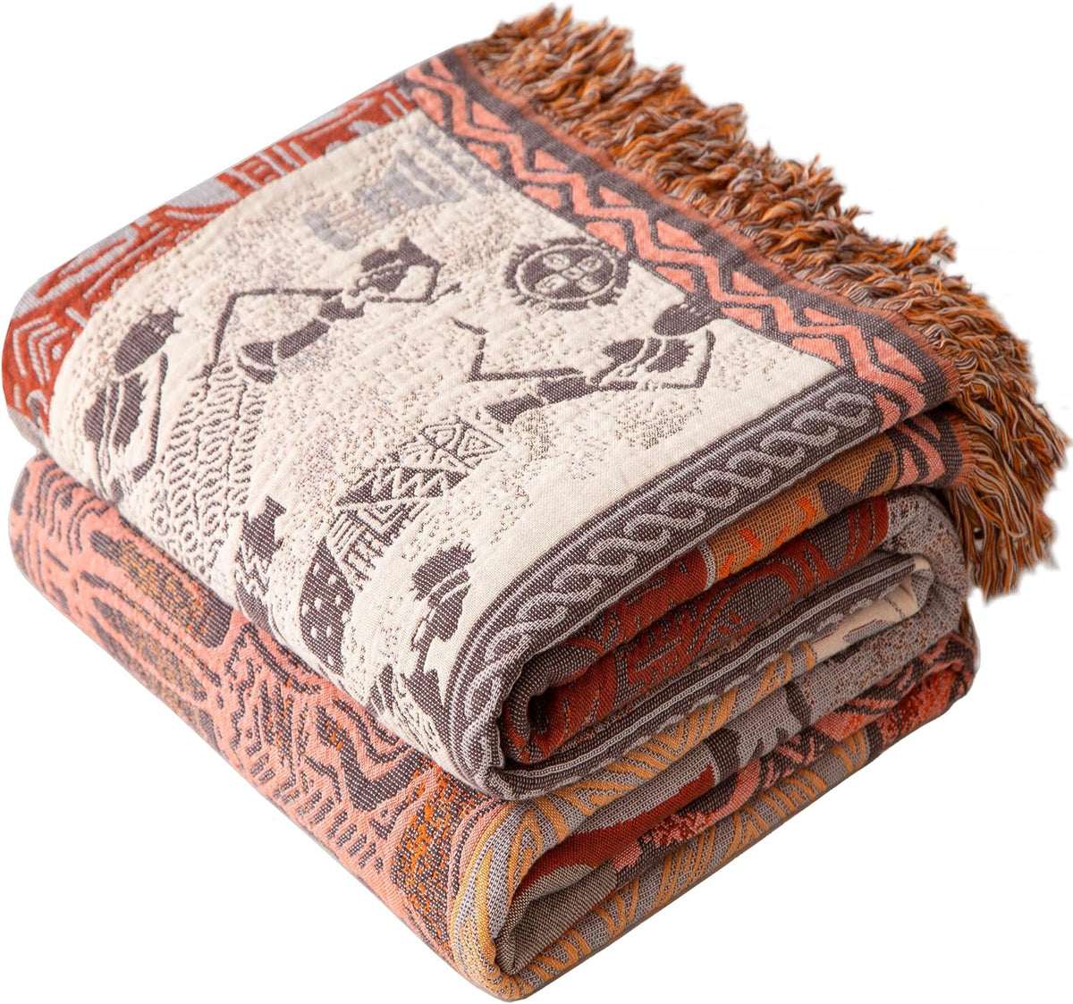 Boho Throw Blanket Full Size, Extra Large Soft Cozy Cotton Muslin Quilt Blanket for Bed Decor