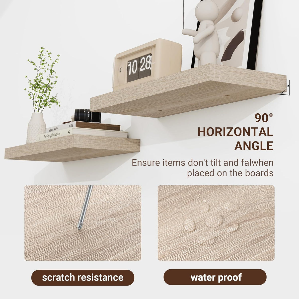 48 Inch Floating Shelves, 3D Textured Wood Grain, 48"x9.25"x1.5" Inch Deep Floating Shelves for