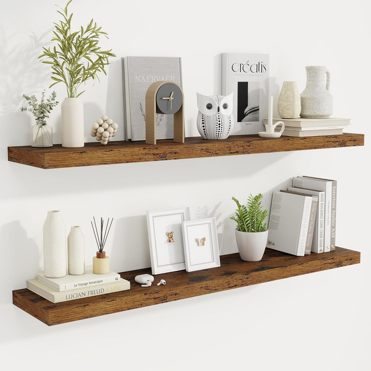 Fun Memories 48 Inch Deep Floating Shelves for Wall, 2 Pack of Long Wall Mounted Wood Shelves with