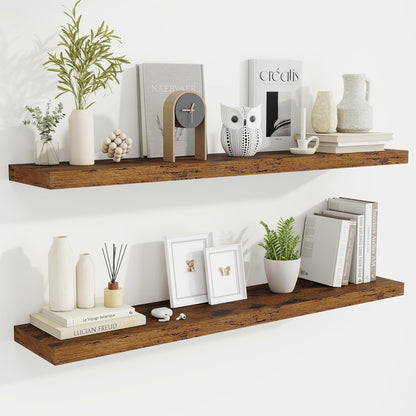 Fun Memories 48 Inch Deep Floating Shelves for Wall, 2 Pack of Long Wall Mounted Wood Shelves with