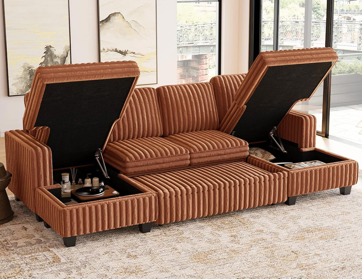 Belffin Modular Sectional Sleeper Sofa with Pull Out Couch Bed Corduroy Double Chaise with Storage