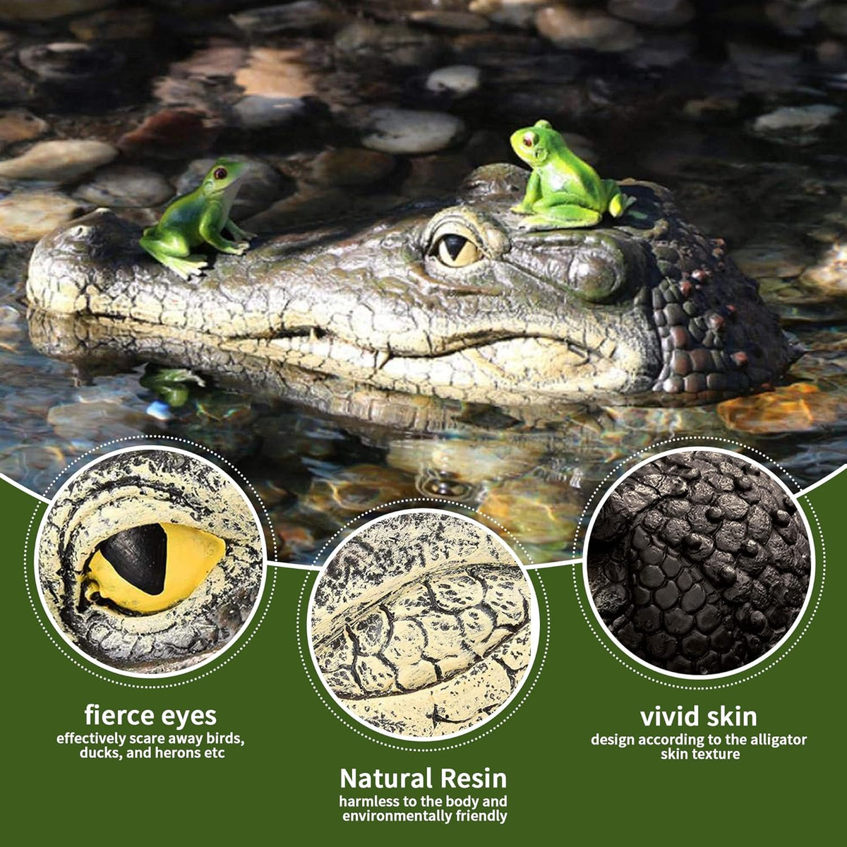 Floating Alligator Head,Alligator Head Decoy for Pool,Resin Crocodile Head for Swimming Pool and