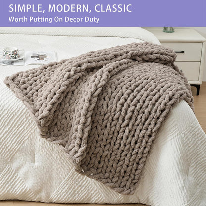 Bigacogo Chunky Knit Throw Blanket for Couch, 40x40 inches, 100% Hand Knitted with Thick Jumbo