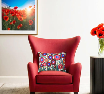 Cream Lumbar Poppy Floral Pillow Cover Red Poppies Flower Pillows White Farmhouse Chair Cushion