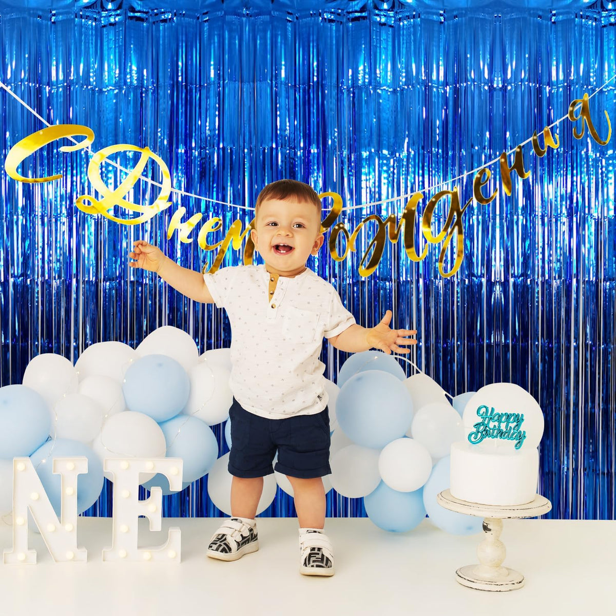 GOER 3.2 ft x 9.8 ft Metallic Tinsel Foil Fringe Curtains Party Photo Backdrop Party Streamers for