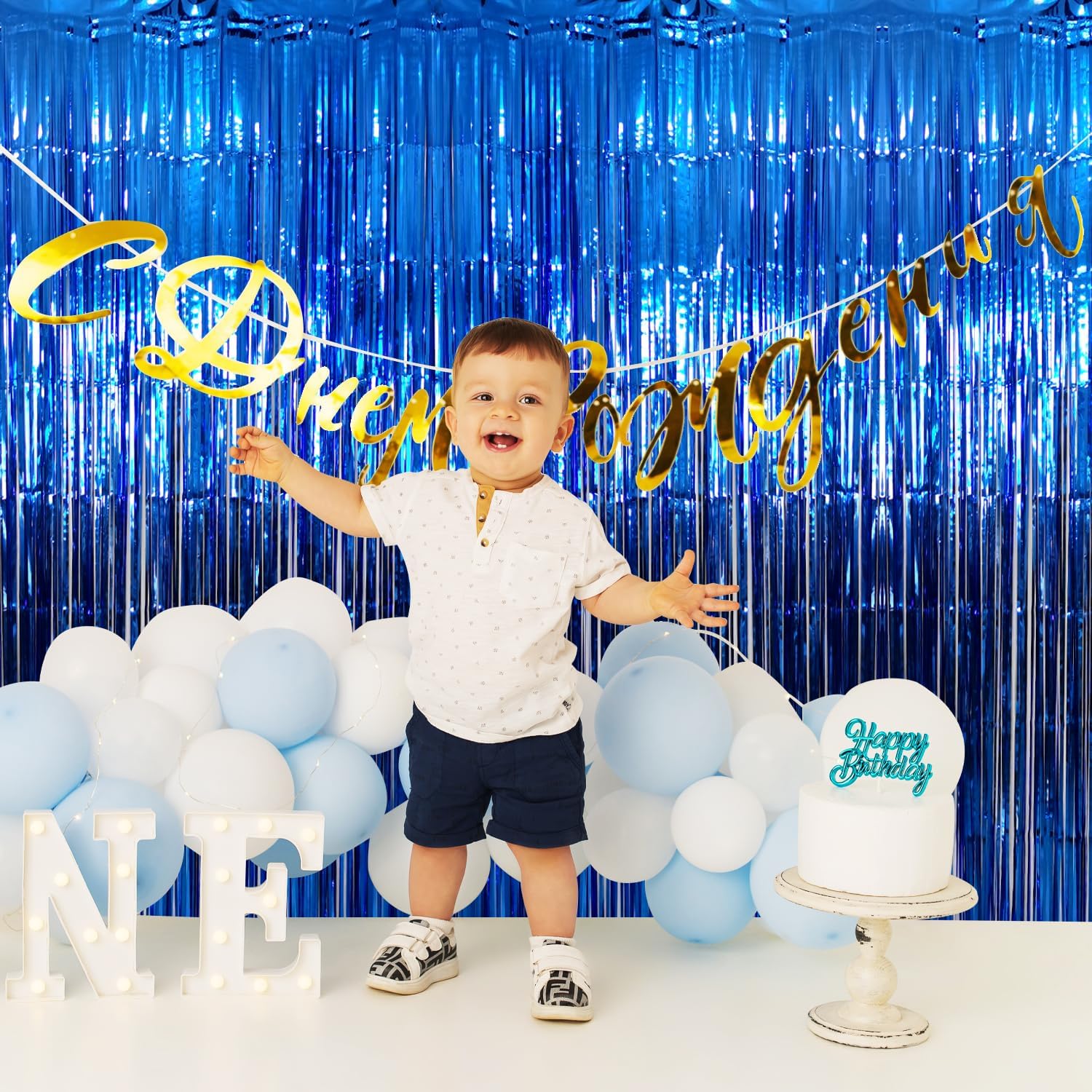 GOER 6.4 ft x 9.8 ft Metallic Tinsel Foil Fringe Curtains,Pack of 2 Party Streamer Backdrop for