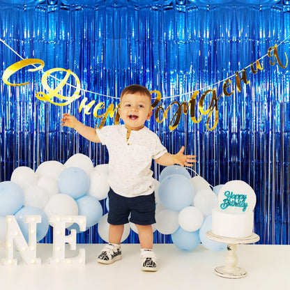 GOER 6.4 ft x 9.8 ft Metallic Tinsel Foil Fringe Curtains,Pack of 2 Party Streamer Backdrop for