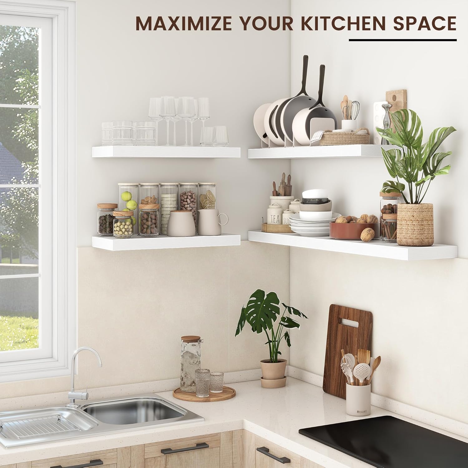 Floating Shelves for Wall, 2 Large Wall Mounted Shelves with Invisible Brackets, Long Wood Floating
