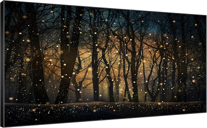 SIGNWIN 36"x72" Extra Large Framed Wall Art Magical Firefly Night Forest, Enchanted Woodland Scene