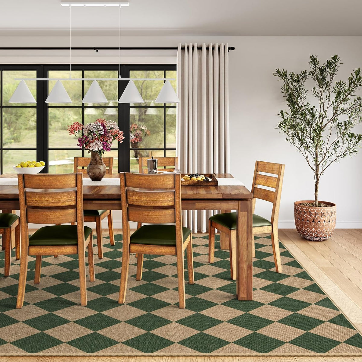 Lahome Checkered Washable Rugs 8x10, Easy Jute Rug for Living Room Patio, Farmhouse Neutral Indoor