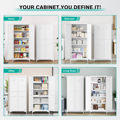 SISESOL Metal Storage Cabinet with Doors and Shelves,White Storage Cabinet with Leg & Vent