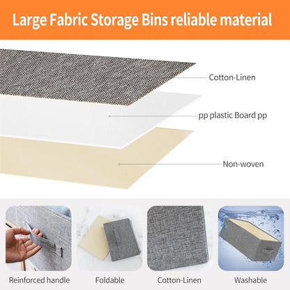 Linen Folding Storage Bins, 3 Pack Large Storage Baskets, Washable, Clothing Storage Bins with
