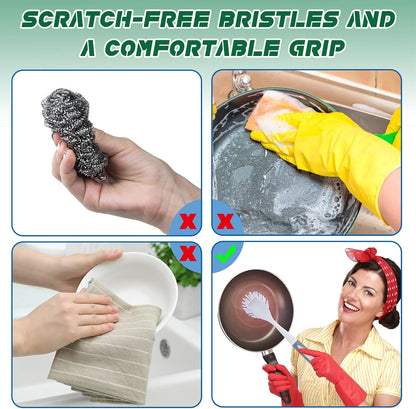 Hsei 20 Pcs Gray Kitchen Scrub Dish Brush Bulk with 11 Inch Handle Cleaning Dish Scrubber with
