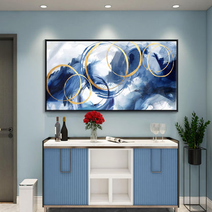 AJAZIKO Large Framed Canvas Wall Art Blue Abstract Wall Art Pictures for Living Room Bedroom