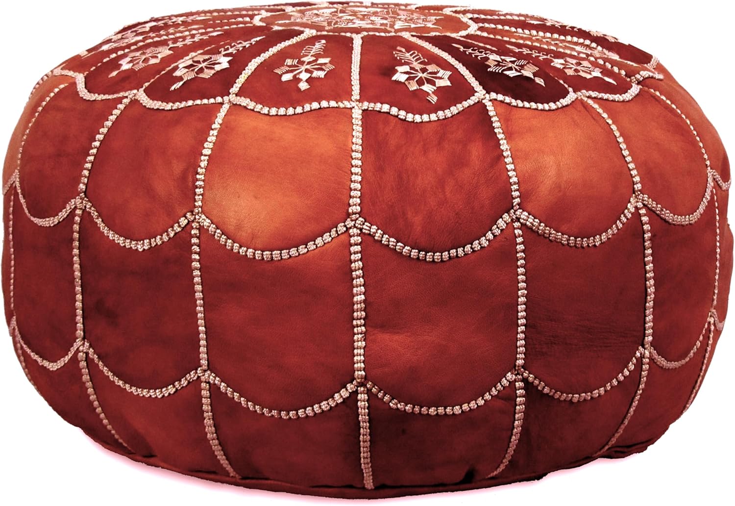 Stuffed Arch Design Moroccan Leather Pouf Ottoman, Handmade, Pre-Filled, 100% Genuine Leather, 14”