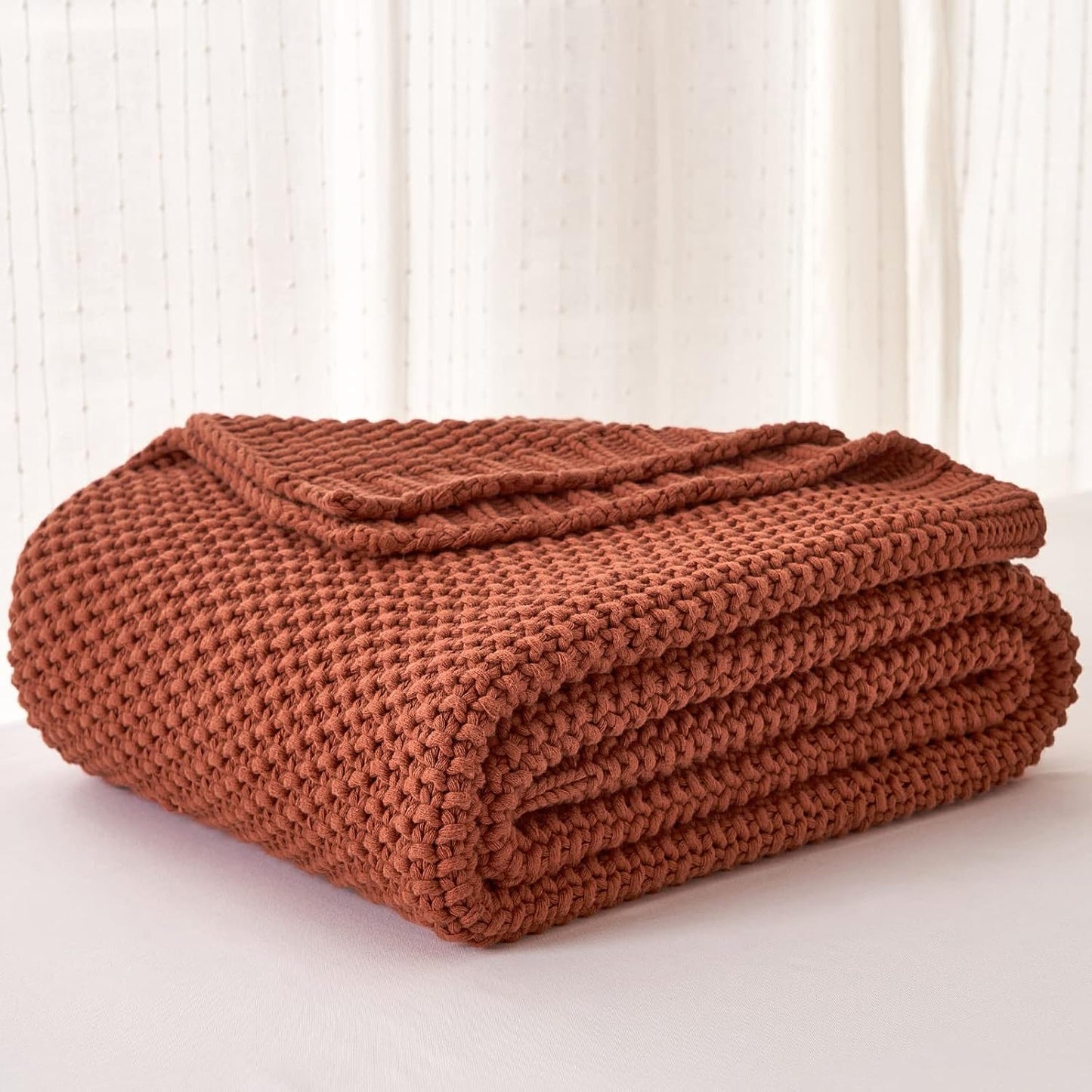 Longhui bedding Chunky Cable Knit Throw Blanket Lightweight Rust 100% Organic Cotton Blanket for