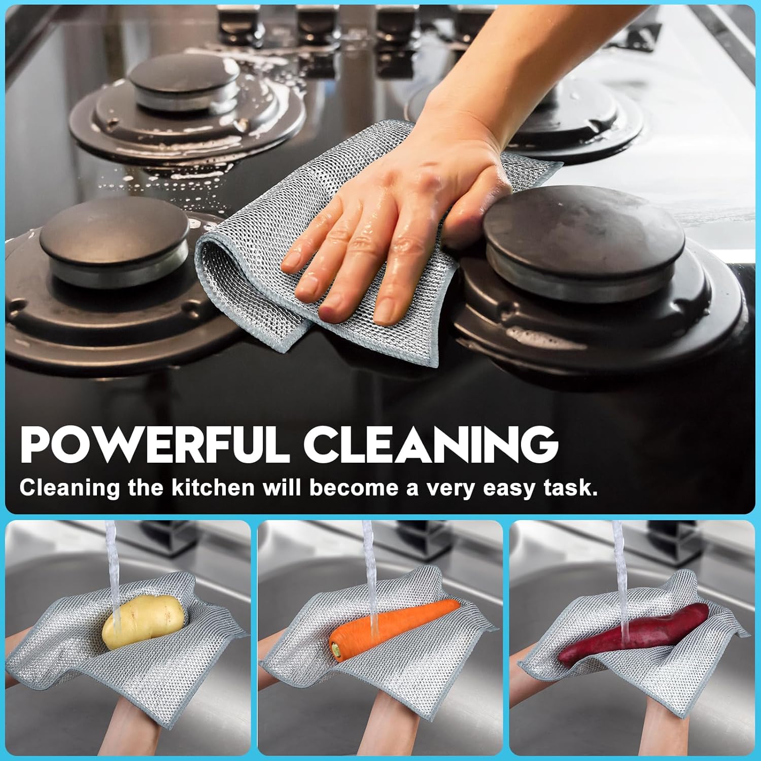 10 Pcs New Upgraded 3 Layers Non Scratch Wire Dishcloth, Multipurpose Wire Dishwashing Rags, Wet &