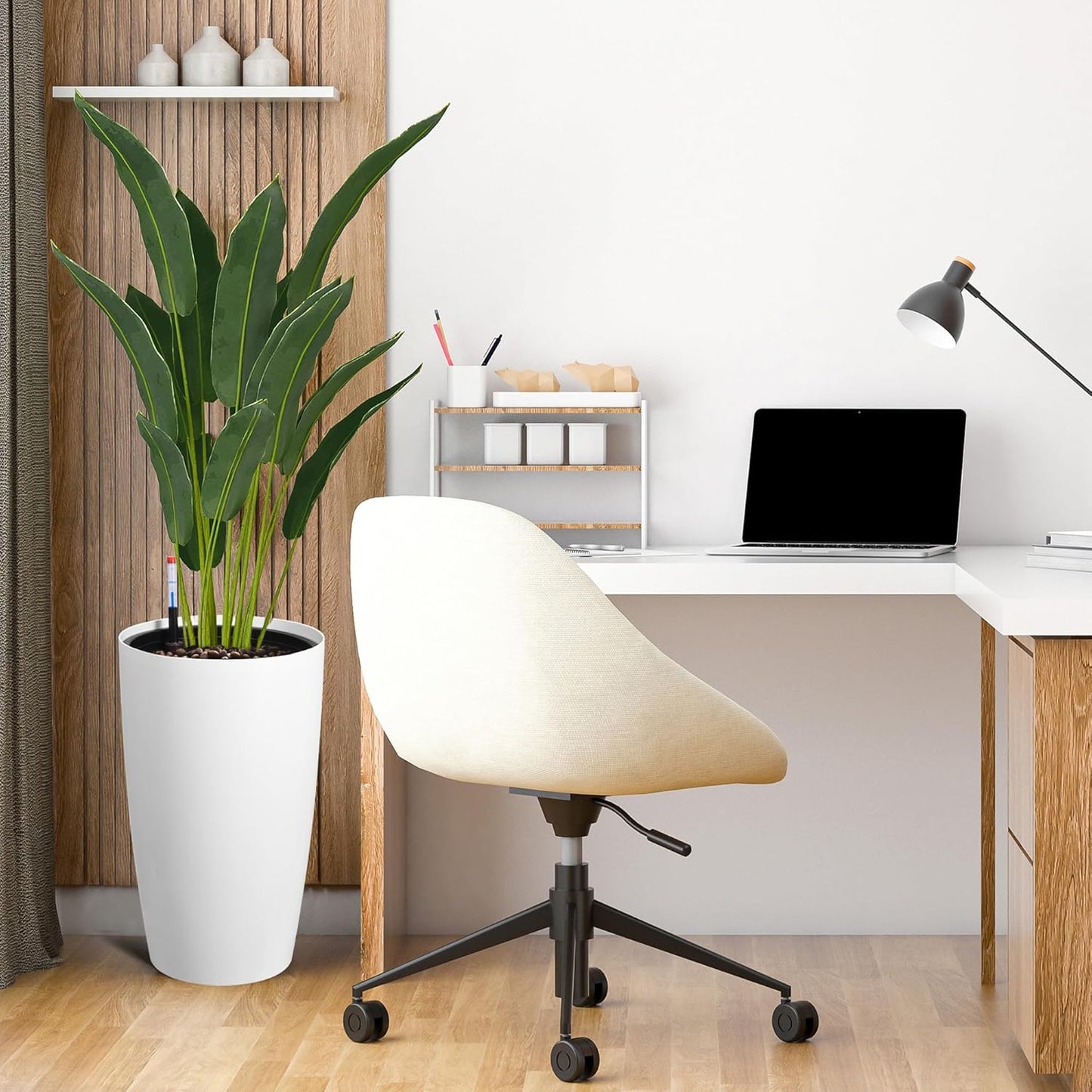 22" Tall Round Planter Set of 2, Self Watering Pots for Indoor Plants, Large Flower Pot Outdoor