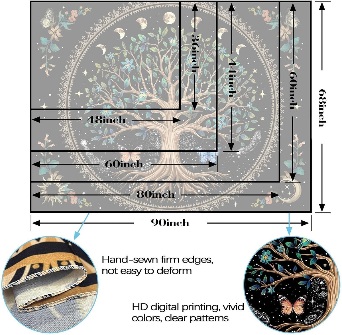 Lunerfex Tree of Life Tapastry Sun and Moon Tapastry Flower Boho Tree Mandala Wall Hanging for
