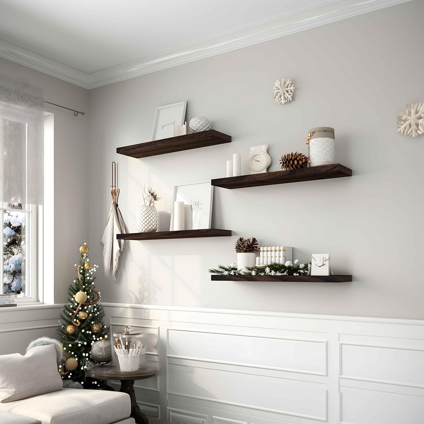 Wood Floating Shelves for Wall Decor, Rustic Wall Shelves for Bedroom Bathroom Kitchen Living Room