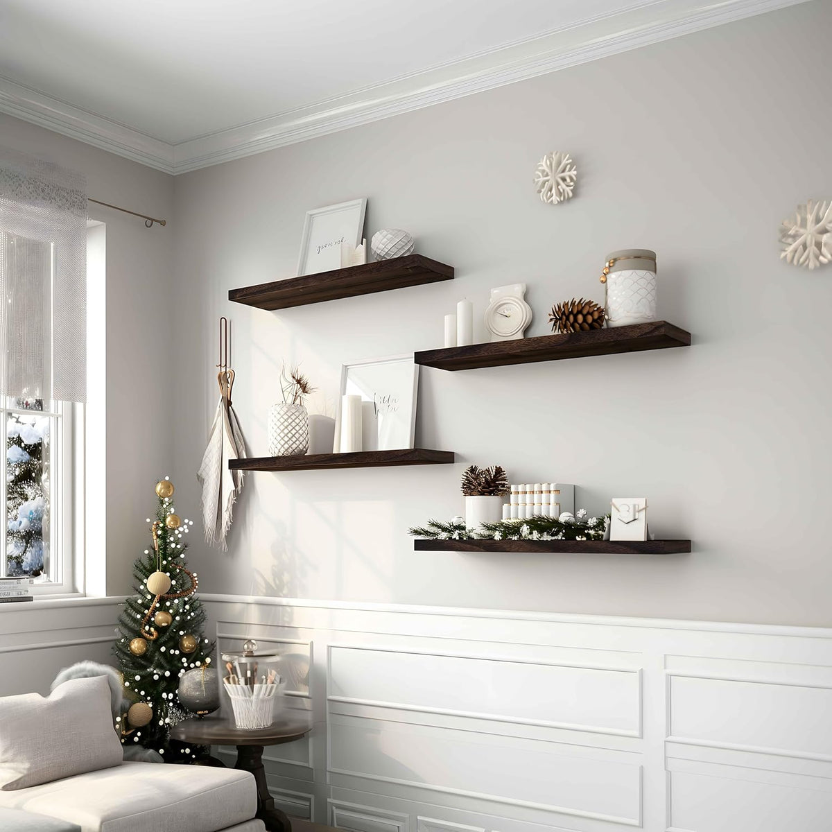 Wood Floating Shelves for Wall Decor, Rustic Wall Shelves for Bedroom Bathroom Kitchen Living Room