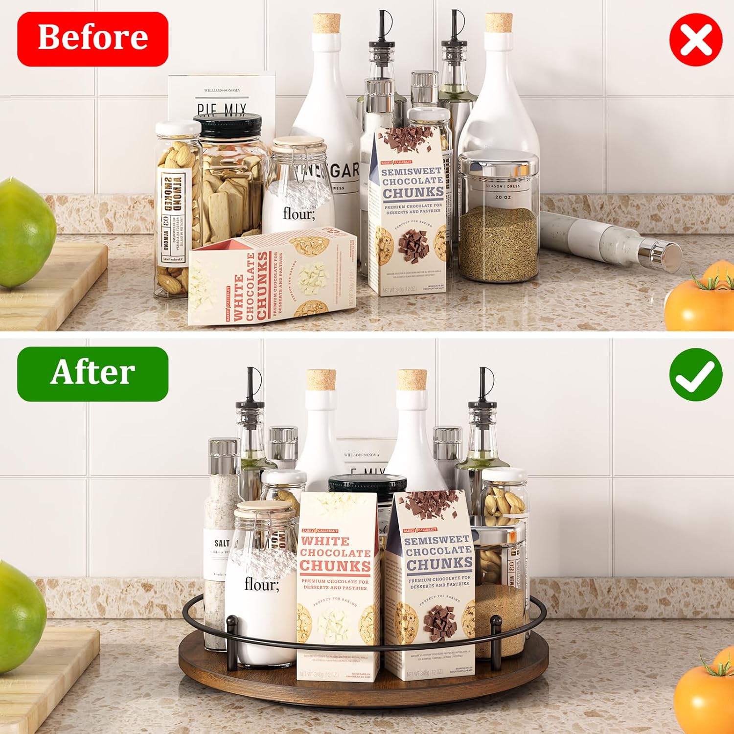 12" Lazy Susan Turntable Organizer,Round Wooden Lazy Susan Organization and Rotating Spice Rack for