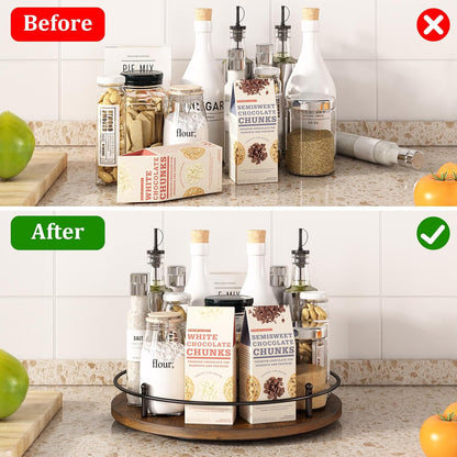 12" Lazy Susan Turntable Organizer,Round Wooden Lazy Susan Organization and Rotating Spice Rack for
