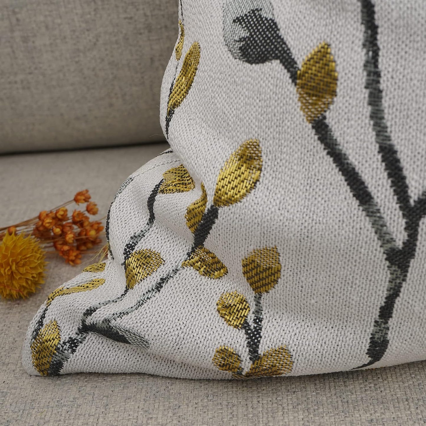 YOUR SMILE Classical Embroidery Jacquard Yellow/Gold Square Decorative Throw Pillow Case Cushion
