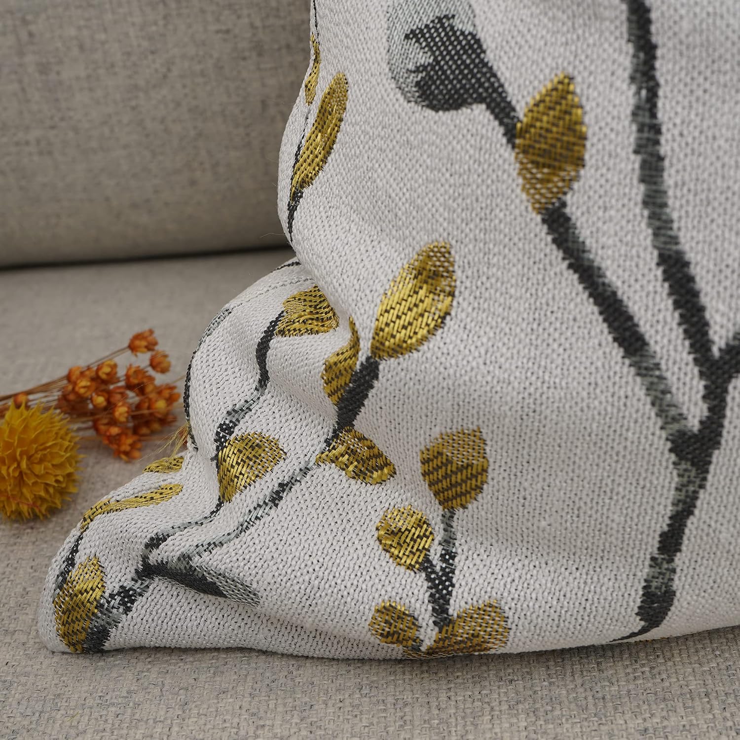 YOUR SMILE Classical Embroidery Jacquard Yellow/Gold Square Decorative Throw Pillow Case Cushion